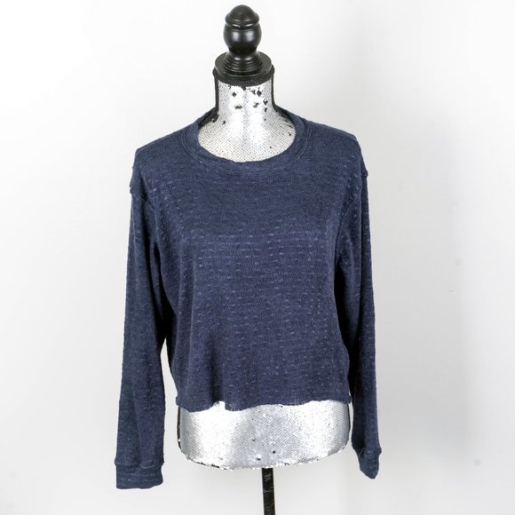 NWT  Agnes & Dora Blue Slub Crop Sweater -  Medium - Picture 1 of 4